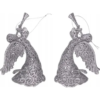 Vánoční dekorace Brokátové plastové ozdoby andělíčci stříbrné 2 ks