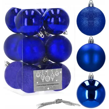 Vánoční dekorace VÁNOČNÍ BAŇKY nerozbitné 12 Ks SET 7cm NA VÁNOČNÍ STROMEČEK MODRÉ PREMIUM