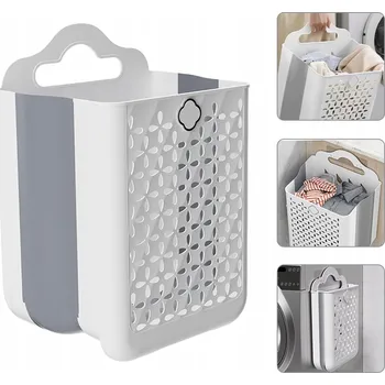 Koš na prádlo KOSZ NA PRANIE WISZĄCY 15L SKLÁDACÍ SVĚTLE ŠEDÝ KOŠ NA PRÁDLO ZÁVĚSNÝ 15L DO KOUPELNY