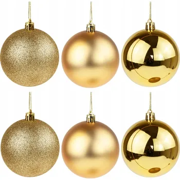 Vánoční dekorace ZLATÉ NEROZBITNÉ VÁNOČNÍ BAŇKY NA VÁNOČNÍ STROMEK 6 Ks sada vánočních ozdob s třpytkami