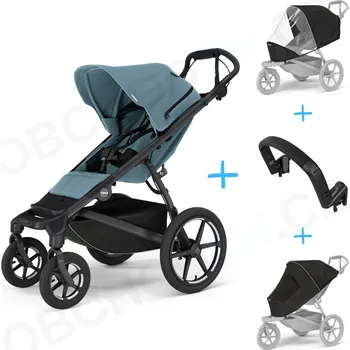 Kočárek Set 4v1 Thule Urban Glide 4-wheel Mid blue s magnetickou sponou + pláštěnka + ochranná síť + madlo