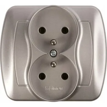 Elektrická zásuvka ELEKTRICKÁ ZÁSUVKA DVOJITÁ S UZEMNĚNÍM STŘÍBRNÁ SIMON AKORD AGZ2/26