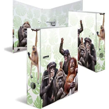 Designový pákový pořadač A4, 7cm,karton, série Exotická zvířata, motiv-Opičí gang