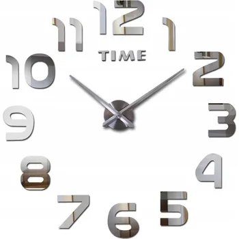 Hodiny HODINY NÁSTĚNNÉ VELKÉ MODERNÍ STŘÍBRNÉ NALEPovací NA ZEĎ 3D TICHÉ 60 cm