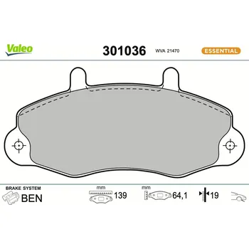 Brzdová destička Sada brzdových destiček, kotoučová brzda VALEO 301036