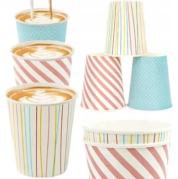 Jednorázové nádobí Papírové kelímky na kávu pastelové barvy mix 250 ml 50 ks