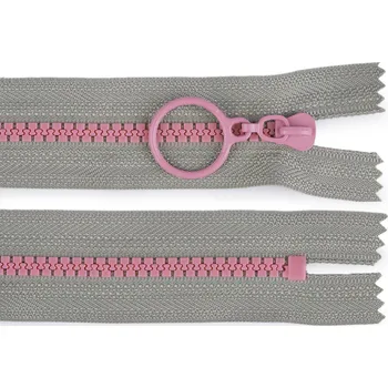 Zip Kostěný zip barevný No 5 délka 25 cm s ozdobným jezdcem, malé, 12 (317) šedá prachová růžová