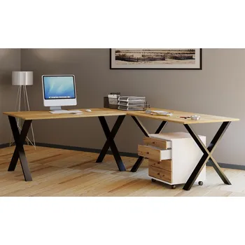 VCM Rohový stůl Lona 220x160x80 X-nohy, dub medový 488279