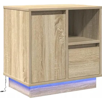 Noční stolek Moderní noční stolek s LED osvětlením, dub sonoma, 50 x 34,5 x 50 cm