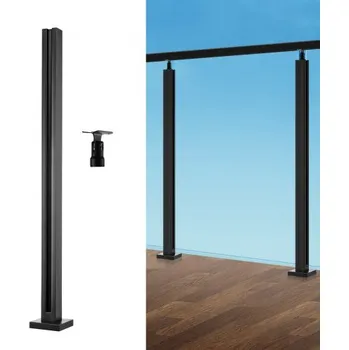 Zábradlí Svorka na sklo , držák na zábradlí ze skla o výšce 94,5 cm pro tvrzené sklo o tloušťce 0,39" - 0,47", montážní svorka z nerezové oceli 304, držák na skleněnou poličku na balkon, zahradu, terasu, schodiště, černá