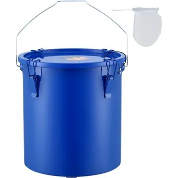 Kbelík na tuk do fritézy, nádoba na likvidaci oleje 22,7 l, kbelík na olej z uhlíkové oceli do fritézy s nerezovým povlakem, přepravní nádoba na olej s víkem, pojistné spony, filtrační sáček pro filtrování horkého oleje na vaření, modrý