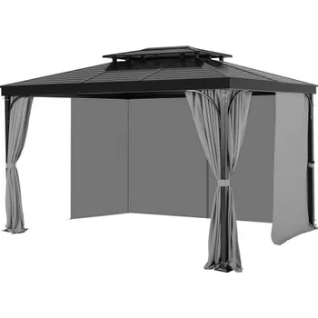 Zahradní altán Venkovní závěsy na altán , 30,6 x 25,4 x 1,8 m, 4dílné boční závěsy na altán s zipy, náhrada za venkovní závěs pro stříšku terasy, pouze závěs, šedý
