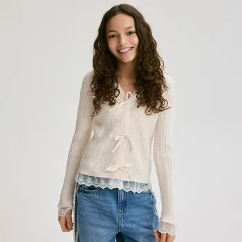 Dívčí svetr Reserved - Kardigan s příměsí vlny - tělová - 796IE-02M - 796IE-02M-164