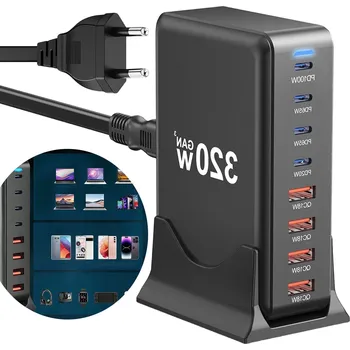 Ładowarka 8 Portów 320W 4x PD 4x QC Pro Mobilní Telefon