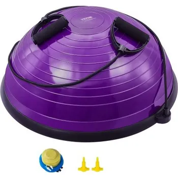 Gymnastický míč Poloviční cvičební míč, 23palcový balanční míč, 660lbs stabilizační míč, míč na jógu s odporovými pásy a pumpou na nohy, posilovací míč pro domácí posilovnu, cvičení celého těla, fialový