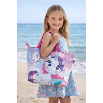 Kabelka Arditex Dívčí plážová taška UNICORN - JEDNOROŽEC růžová