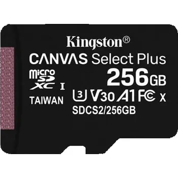 Paměťová karta KINGSTON 256GB microSDXC CANVAS Plus Memory Card 150MB/s Read, UHS-I Speed Class, U1, V10, A1 - bez adaptéru