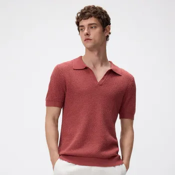 Pánský svetr Reserved - Polo svetr se lnem - měděná - 177EG-28X - 177EG-28X-L