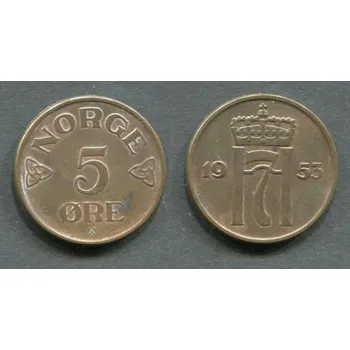 NORSKO. 5 öre 1953. KM-400