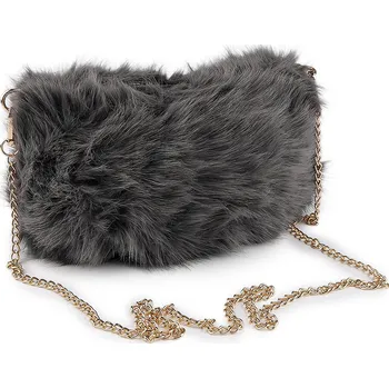 Kabelka Kožešinová kabelka s kovovým řetízkem 24x19 cm, střední, 8 šedá