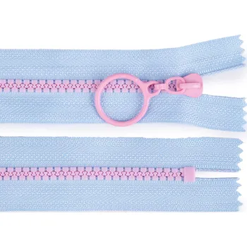 Zip Kostěný zip barevný No 5 délka 25 cm s ozdobným jezdcem, malé, 4 (185) modrá pomněnková růžová světlá