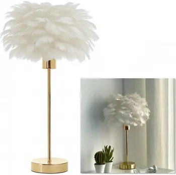 Lampička Flamenco Mystique Elegantní stolní lampa s bílým stínidlem z peří, 3barevný stmívač, USB port, OZD12