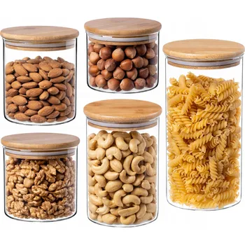 Dóza na potraviny KADAX SKLENĚNÉ SKLENĚNÉ NÁDOBY NA POTRAVINY KOŘENÍ S VÍČKEM, SKLENICE SADA 5 ks