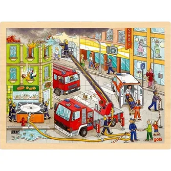 Puzzle GOKI Dřevěné puzzle Hasiči 96 dílků