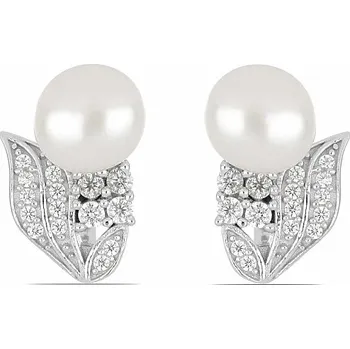 Náušnice Náušnice stříbrné s bílou perlou a zirkony Ag 925 08428 WP 1,6 cm, 5,4 g