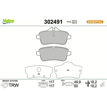 Brzdová destička Sada brzdových destiček, kotoučová brzda VALEO 302491