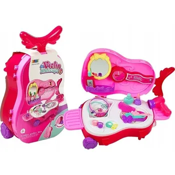 kreativní sada TOALETNÍ STOLEK V KUFRU NA KOLEČKÁCH PRO HOLČIČKU ZRCÁTKO ŠPERKY HOUSLE