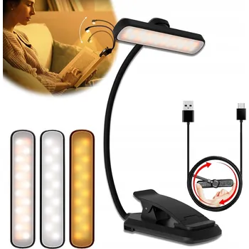 Lampička USB LAMPICKA NA ČTENÍ KNIHY NOČNÍ LAMPA S KLIPEM ŠETRNÁ K OČÍM 24 LED