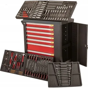 Pojízdný dílenský vozík se 7 zásuvkami a boční skříňkou CatcherTool + 232 kusů nářadí