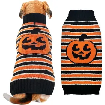 Obleček pro psa ABRRLO halloweenský svetr pro mazlíčky pletené pruhované oblečení pro kočky a psy pro malé střední