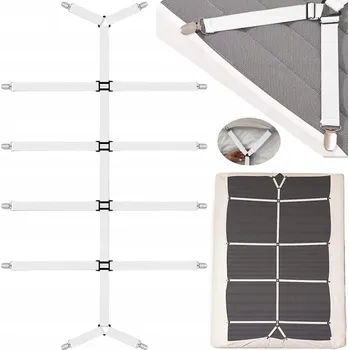 Prostěradlo NAPÍNAČ PROSTĚRADLA POPRUHY SVORKY UPEVNĚNÍ KŘÍŽOVÉ AŽ DO 250 CM BÍLÝ