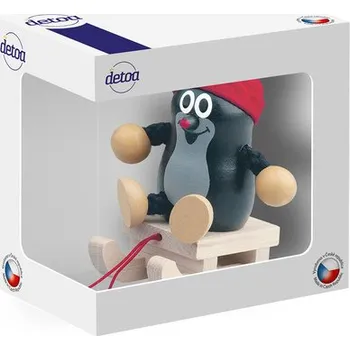 Dřevěná hračka DETOA Krtek na sáňkách s čepicí - krabička