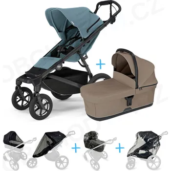 Kočárek Set 5v1 Thule Urban Glide 4-wheel Mid blue s magnetickou sponou + korbička Tinted Taupe + pláštěnky + ochranná síť