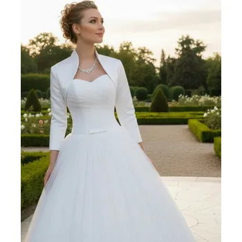 Bolerko Saténové svatební bolerko s 3/4 rukávem bílé BF-160 Vybraná velikost: XS