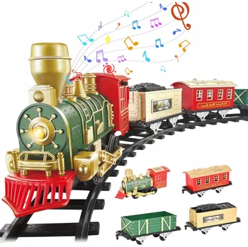 Vláček a vláčkodráha ELEKTRICKÁ VLÁČKODRÁHA PARNÍ LOKOMOTIVA 3 VAGÓNY SVĚTELNÉ A ZVUKOVÉ EFEKTY PRO DĚTI