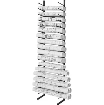 Stojan na víno Stojan na úložné role s plány, závěsný stojan na plakáty, 16 úrovní, vertikální držák na role s plány, 2 role/pneumatika, stojan na role s plány a plakáty s mapou