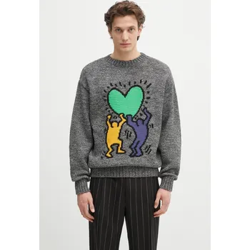 Pánský svetr Vlněný svetr Wacko Maria x Keith Haring, M, šedá, 90X