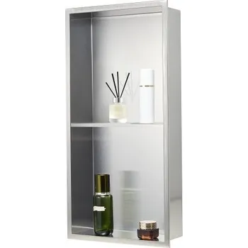 Koupelnový nábytek Sprchový výklenek , 33,0 x 63,5 x 10,2 cm, zapuštěný do zdi, dvouvrstvý, s dutou dělicí přepážkou, odolný moderní organizér na šampon z nerezové oceli, vodotěsný, stříbrný, do koupelny