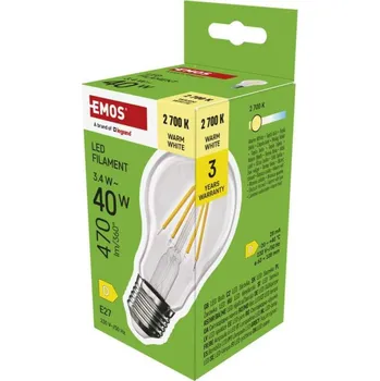 Žárovka EMOS Filament LED A60 E27 3,4 W 230V 470 lm 2700K teplá bílá