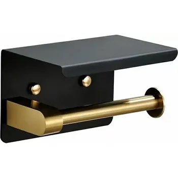 Držák toaletního papíru s poličkou černo‑zlatý