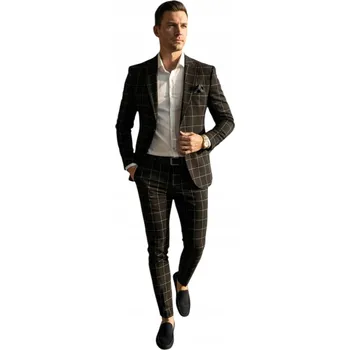 Pánský oblek Pánský oblek dvoudílný černý kostkovaný DJG03 - 56