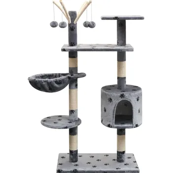 Škrabadlo pro kočky, sisalové sloupky 125 cm šedá potisk tlapek - 8718475522829