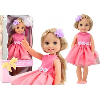 PANENKA S DLOUHÝMI VLASY NA ČESÁNÍ RŮŽOVÁ ŠATY PŘÍSLUŠENSTVÍ VELKÁ 38 CM