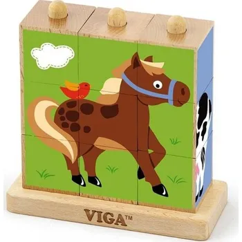 Dřevěná hračka VIGA Dřevěné navlékací kostky 9 ks FARMA, 24m+
