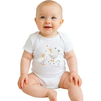 Kojenecký body Dětské body s potiskem New Baby Husičky - krátký rukáv Bílá 86 (12-18m)