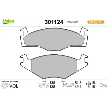 Brzdová destička Sada brzdových destiček, kotoučová brzda VALEO 301124